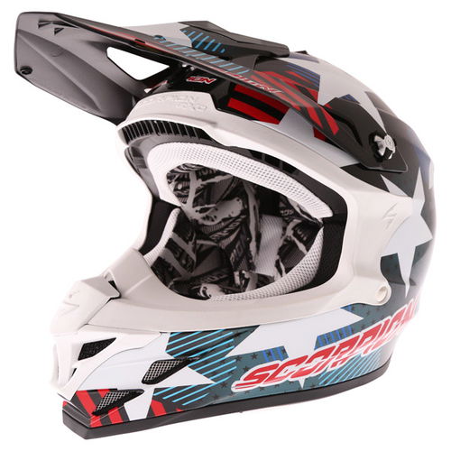 Scorpion Vx 15 Stad Black Blue Helmet Front Left                                                                                                                                                                                                               