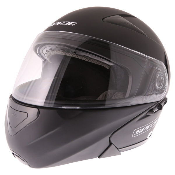 Spada Reveal Matt Black Flip Front Motorcycle Helmet Front Left                                                                                                                                                                                                