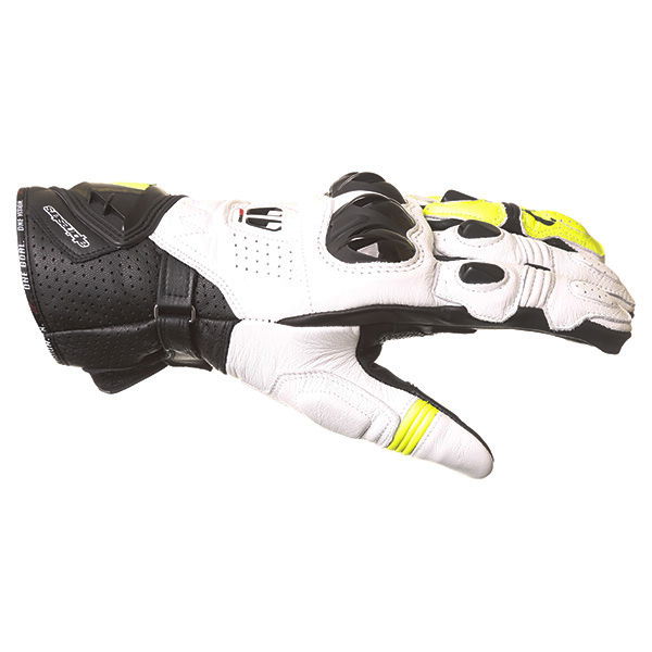 Alpinestars GP Pro R2 White Black Yellow Motorcycle Glove Thumb side                                                                                                                                                                                           