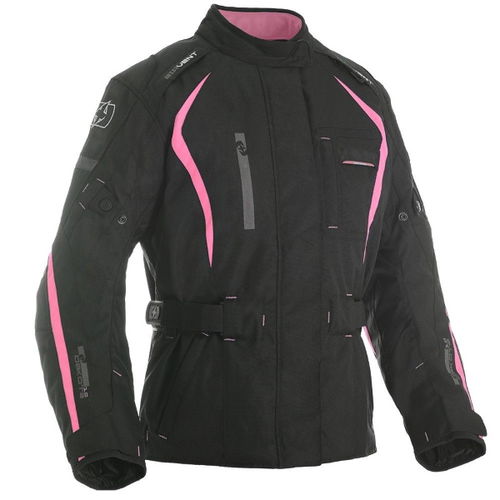 Oxford Products Dakota Ladies Black Pink Textile Motorcycle Jacket Front                                                                                                                                                                                       
