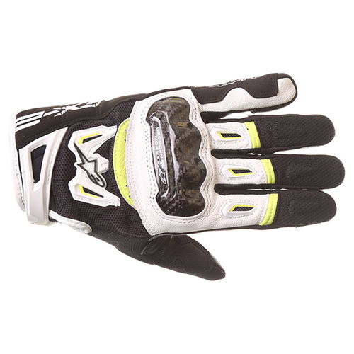 Alpinestars SMX-2 Air Carbon V2 Black White Fluo Yellow Motorcycle Gloves Back                                                                                                                                                                                 