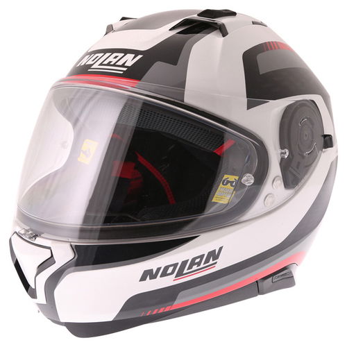 Nolan N87 Arkad N-Com 43 White Red Full Face Motorcycle Helmet Front Left                                                                                                                                                                                      