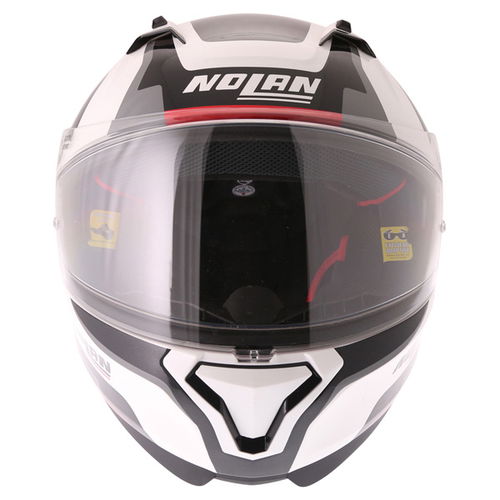 Nolan N87 Arkad N-Com 43 White Red Full Face Motorcycle Helmet Front                                                                                                                                                                                           