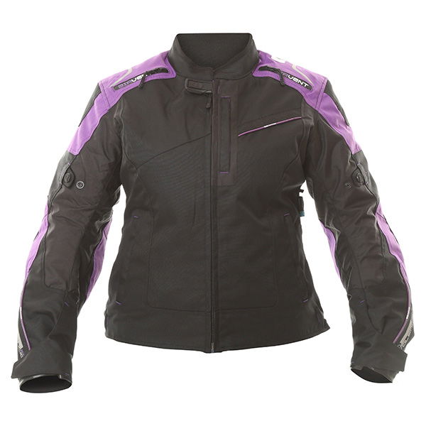 Oxford Products Valencia 2 Short Ladies Black Purple Textile Motorcycle Jacket Front                                                                                                                                                                           