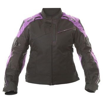 Oxford Products Valencia 2 Short Ladies Black Purple Textile Motorcycle Jacket Front                                                                                                                                                                           