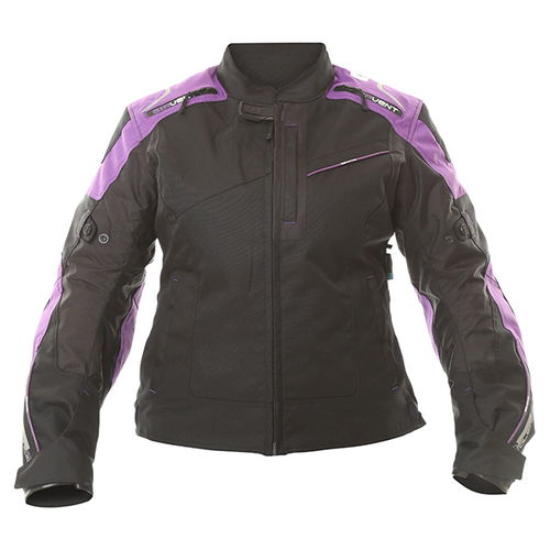 Oxford Products Valencia 2 Short Ladies Black Purple Textile Motorcycle Jacket Front                                                                                                                                                                           