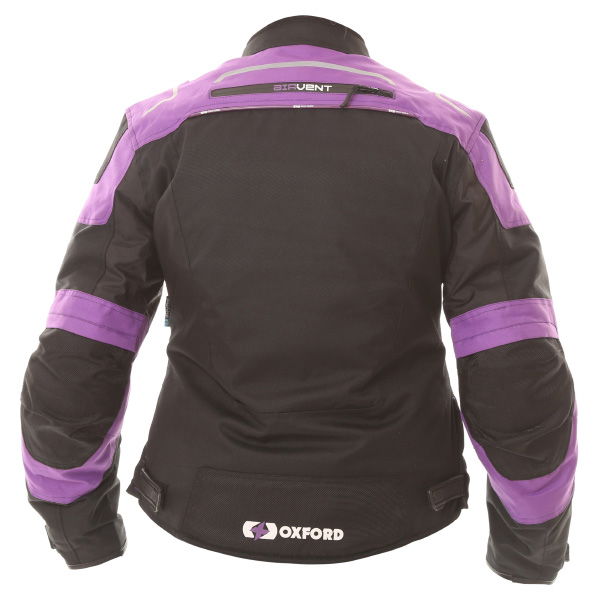 Oxford Products Valencia 2 Short Ladies Black Purple Textile Motorcycle Jacket Back                                                                                                                                                                            