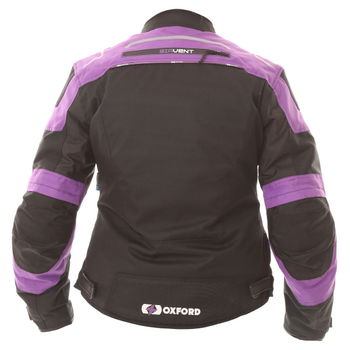 Oxford Products Valencia 2 Short Ladies Black Purple Textile Motorcycle Jacket Back                                                                                                                                                                            