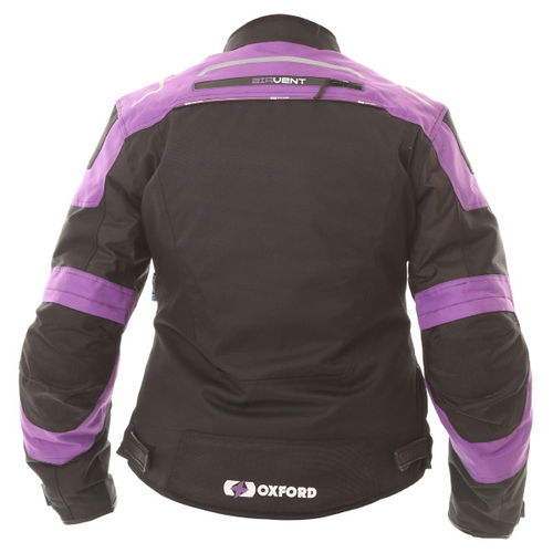Oxford Products Valencia 2 Short Ladies Black Purple Textile Motorcycle Jacket Back                                                                                                                                                                            
