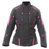 Frank Thomas Rose Ladies Black Pink Textile Motorcycle Jacket Front                                                                                                                                                                                            