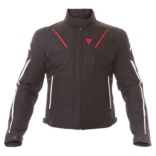 Dainese Stream Line D-Dry Mens Black Red White Waterproof Textile Motorcycle Jacket Front                                                                                                                                                                      