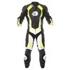 BKS Performance Mens Black White Yellow Leather Motorcycle Suit Front                                                                                                                                                                                          