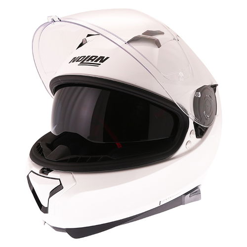 Nolan N87 Classic N-Com White Full Face Motorcycle Helmet Open With Sun Visor                                                                                                                                                                                  