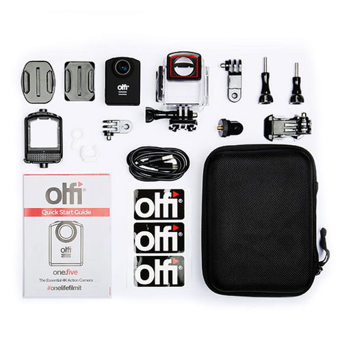 Olfi One Five 4K HDR Action Camera Pack Contents                                                                                                                                                                                                               