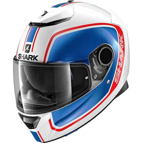 Shark Spartan Priona White Blue Red Full Face Motorcycle Helmet Left Side                                                                                                                                                                                      