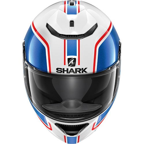 Shark Spartan Priona White Blue Red Full Face Motorcycle Helmet Front                                                                                                                                                                                          