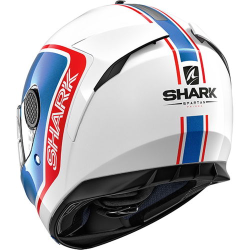 Shark Spartan Priona White Blue Red Full Face Motorcycle Helmet Back Left                                                                                                                                                                                      