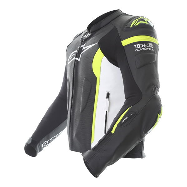 Alpinestars Missile Tech Air Black White Fluo Yellow Leather Motorcycle Jacket Side                                                                                                                                                                            