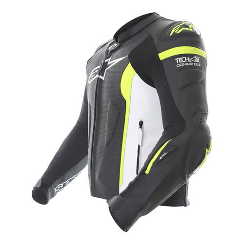 Alpinestars Missile Tech Air Black White Fluo Yellow Leather Motorcycle Jacket Side                                                                                                                                                                            