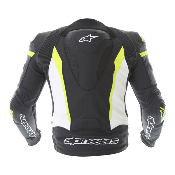 Alpinestars Missile Tech Air Black White Fluo Yellow Leather Motorcycle Jacket Back                                                                                                                                                                            