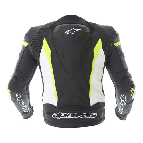 Alpinestars Missile Tech Air Black White Fluo Yellow Leather Motorcycle Jacket Back                                                                                                                                                                            