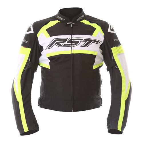 RST Tractech Evo R 2048 CE Mens Black Fluo Yellow White Textile Motorcycle Jacket Front                                                                                                                                                                        