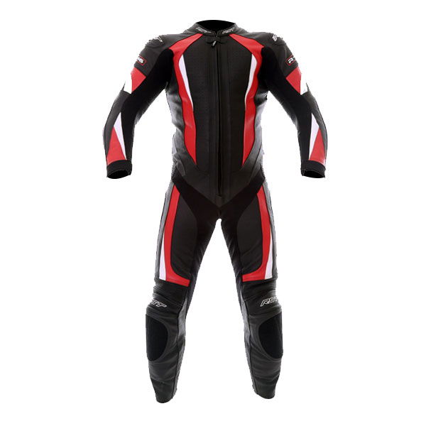 RST R-16 1067 Mens Black Red White Leather Motorcycle Suit Front                                                                                                                                                                                               