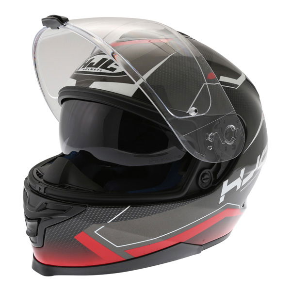 HJC IS-17 Loktar Red Full Face Motorcycle Helmet Open with sun visor                                                                                                                                                                                           