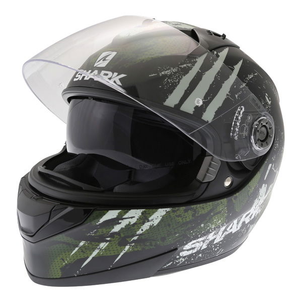 Shark Ridill Threezy Black Green Full Face Motorcycle Helmet Open With Sun Visor                                                                                                                                                                               