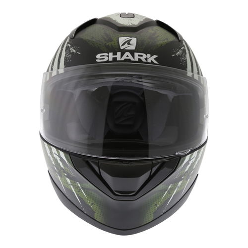 Shark Ridill Threezy Black Green Full Face Motorcycle Helmet Front                                                                                                                                                                                             
