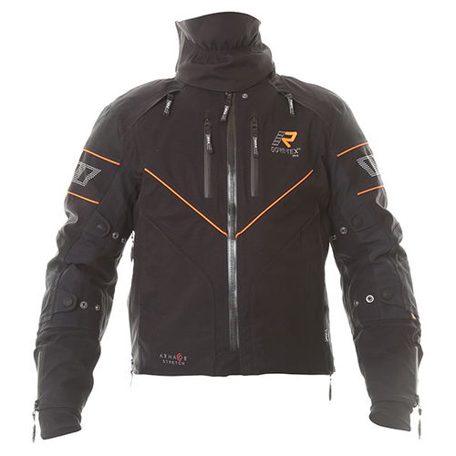 Rukka Nivala Mens Black Orange GoreTex Waterproof Textile Motorcycle Jacket Front                                                                                                                                                                              