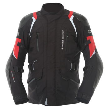 IXS Calgary Mens Goretex Black Red Waterproof Textile Motorcycle Jacket Front                                                                                                                                                                                  
