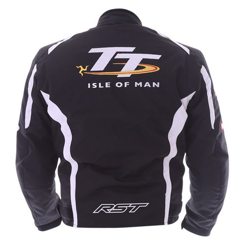 RST IOM TT Team CE Black White Textile Motorcycle Jacket Back                                                                                                                                                                                                  