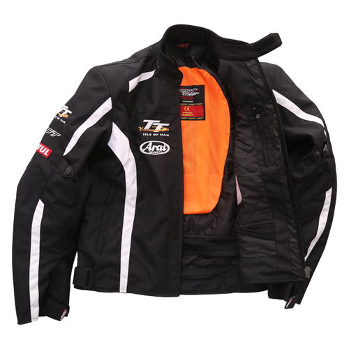 RST IOM TT Team CE Black White Textile Motorcycle Jacket Inside                                                                                                                                                                                                