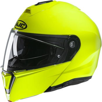 HJC I90 Fluo Yellow Flip Front Motorcycle Helmet Front Left                                                                                                                                                                                                    