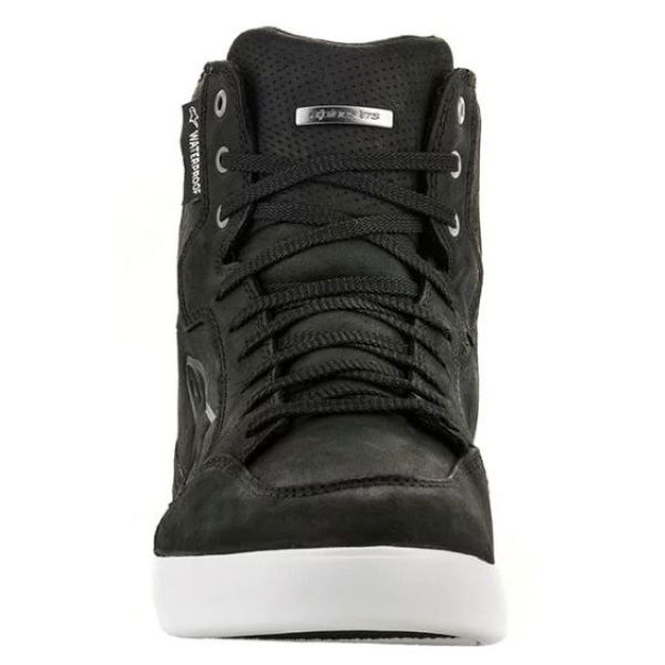 Alpinestars J-6 Waterproof Black White Motorcycle Shoes Front                                                                                                                                                                                                  