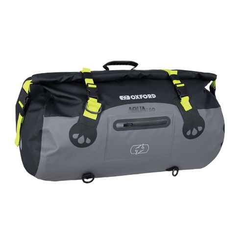 Oxford Products Aqua T-50 Black Grey Fluo Waterproof Motorcycle Roll Bag End                                                                                                                                                                                   