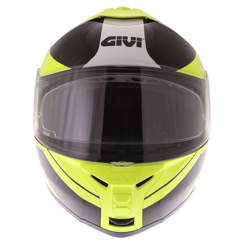 Givi X21 Challenger Black Yellow Flip Front Motorcycle Helmet Front                                                                                                                                                                                            