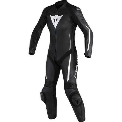 Dainese Assen Lady Womens Black Black White Leather Motorcycle 1-Piece Suits Front                                                                                                                                                                             