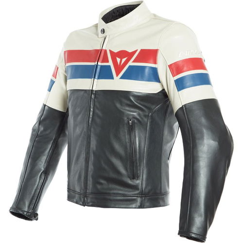 Dainese 8-Track Black Ice Red Leather Motorcycle Jacket Front                                                                                                                                                                                                  