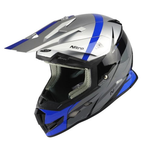 Nitro MX700 Recoil Junior Helmet Silver Black Gun Blue Kids - M (50 cm)