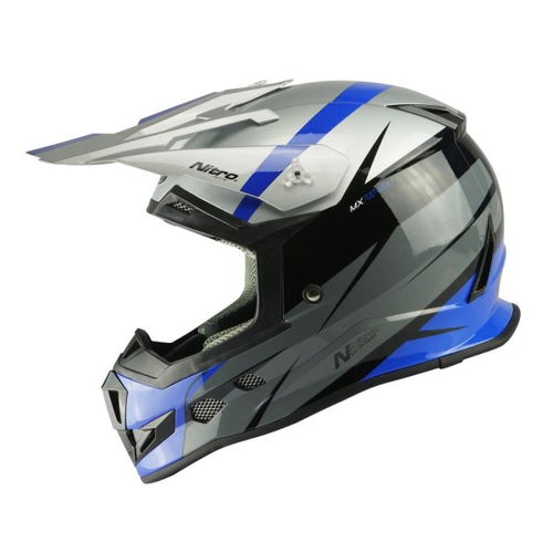 Nitro MX700 Recoil Junior Helmet Silver Black Gun Blue Kids - M (50 cm)