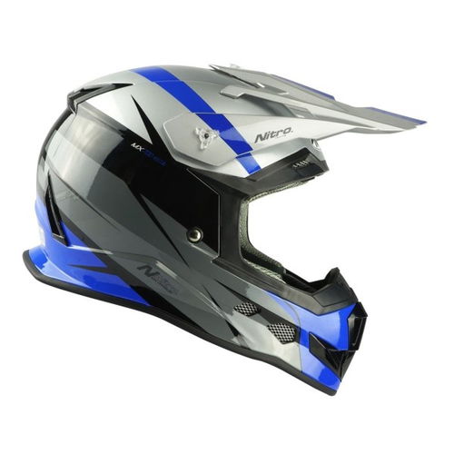Nitro MX700 Recoil Junior Helmet Silver Black Gun Blue Kids - M (50 cm)