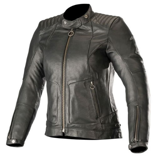 Alpinestars Gal Womens Black Leather Motorcycle Jacket Front                                                                                                                                                                                                   
