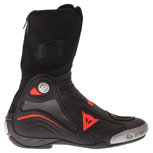 Dainese Axial D1 Black White Lava Red Motorcycle Track Boots Outside leg                                                                                                                                                                                       