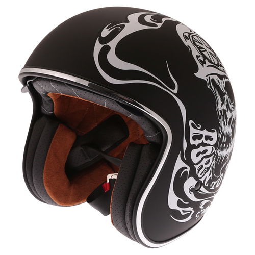Vcan V537 Classic BTR Black White Open Face Motorcycle Helmet Front Left                                                                                                                                                                                       