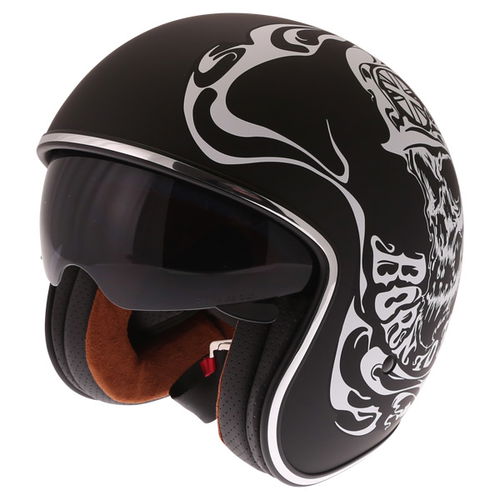 Vcan V537 Classic BTR Black White Open Face Motorcycle Helmet With Sun Visor                                                                                                                                                                                   