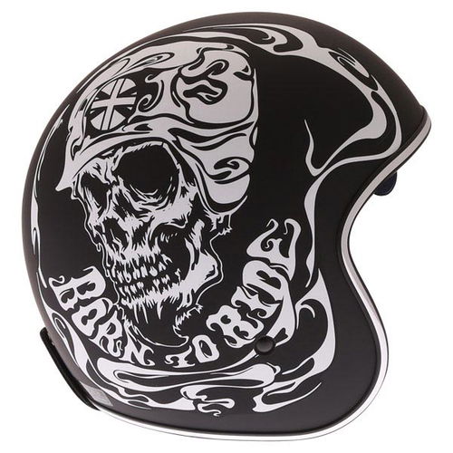 Vcan V537 Classic BTR Black White Open Face Motorcycle Helmet Right Side                                                                                                                                                                                       
