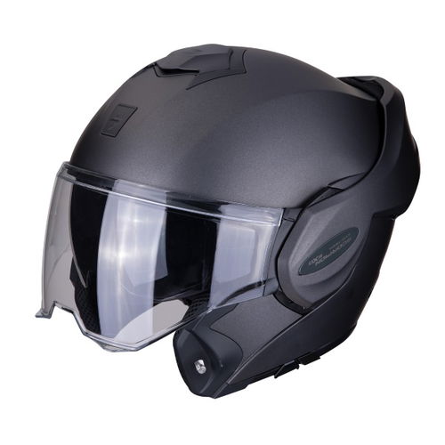 Scorpion Exo-Tech Matt Black Flip Front Motorcycle Helmet Flip Open                                                                                                                                                                                            