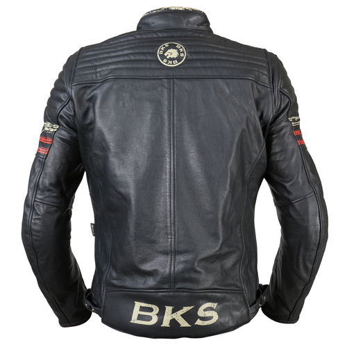 BKS Retro Leather Jacket Black Red Beige